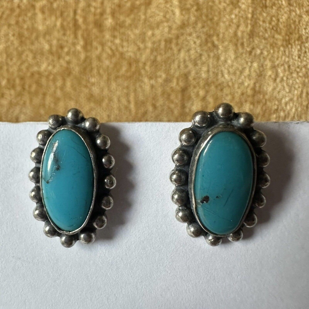 Vintage Sterling Silver Turquoise Earrings Drop Screw Clip On